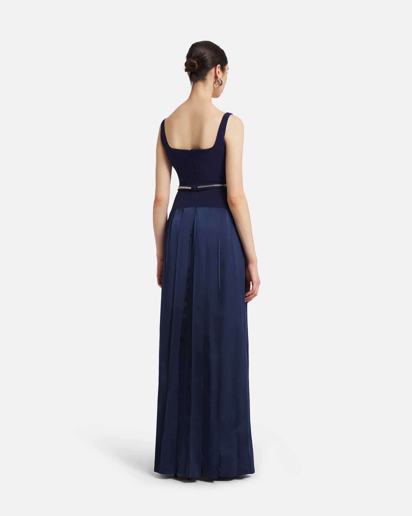 Luce Azurite Blue Long Dress With Embroidered Belt