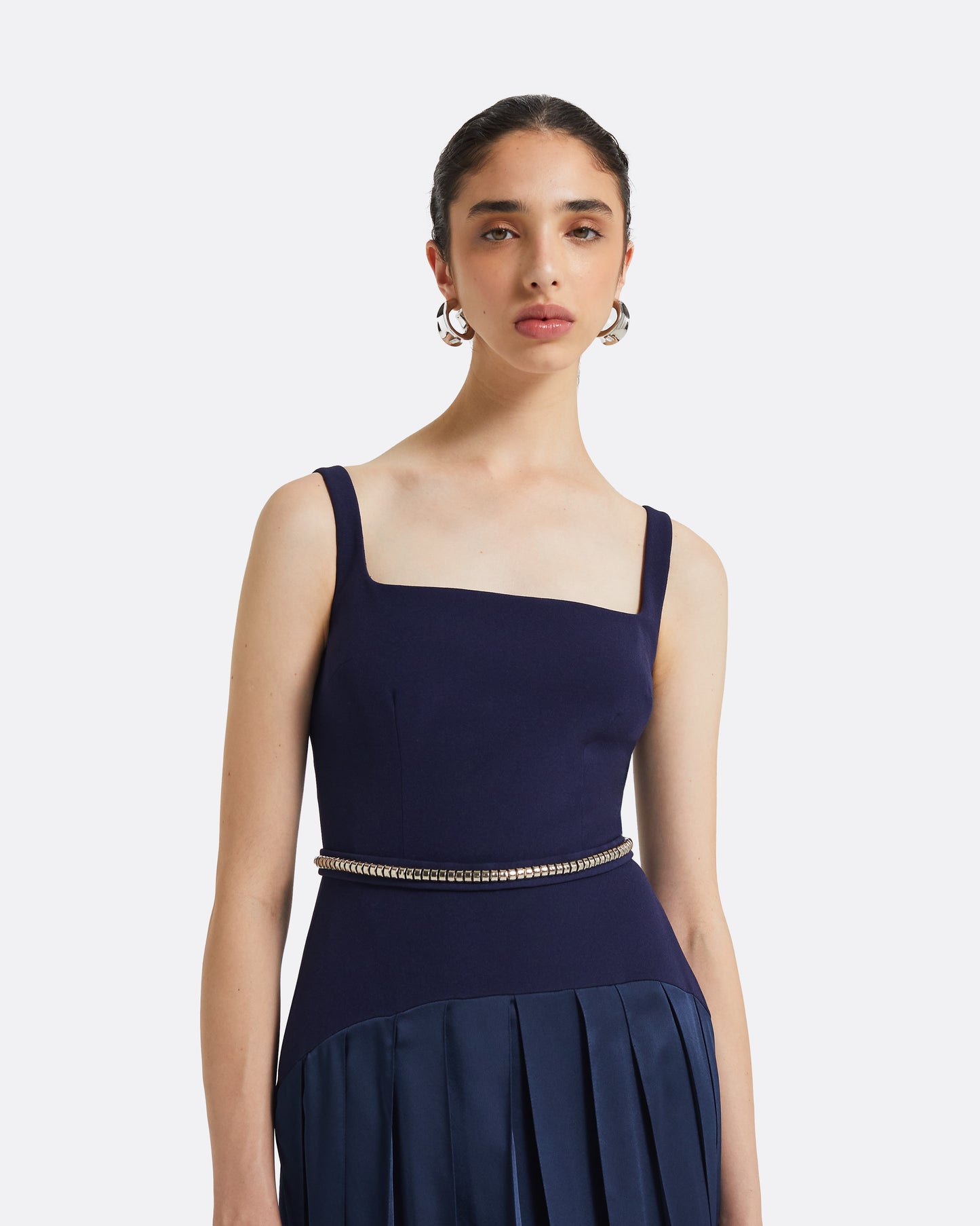 Luce Azurite Blue Long Dress With Embroidered Belt