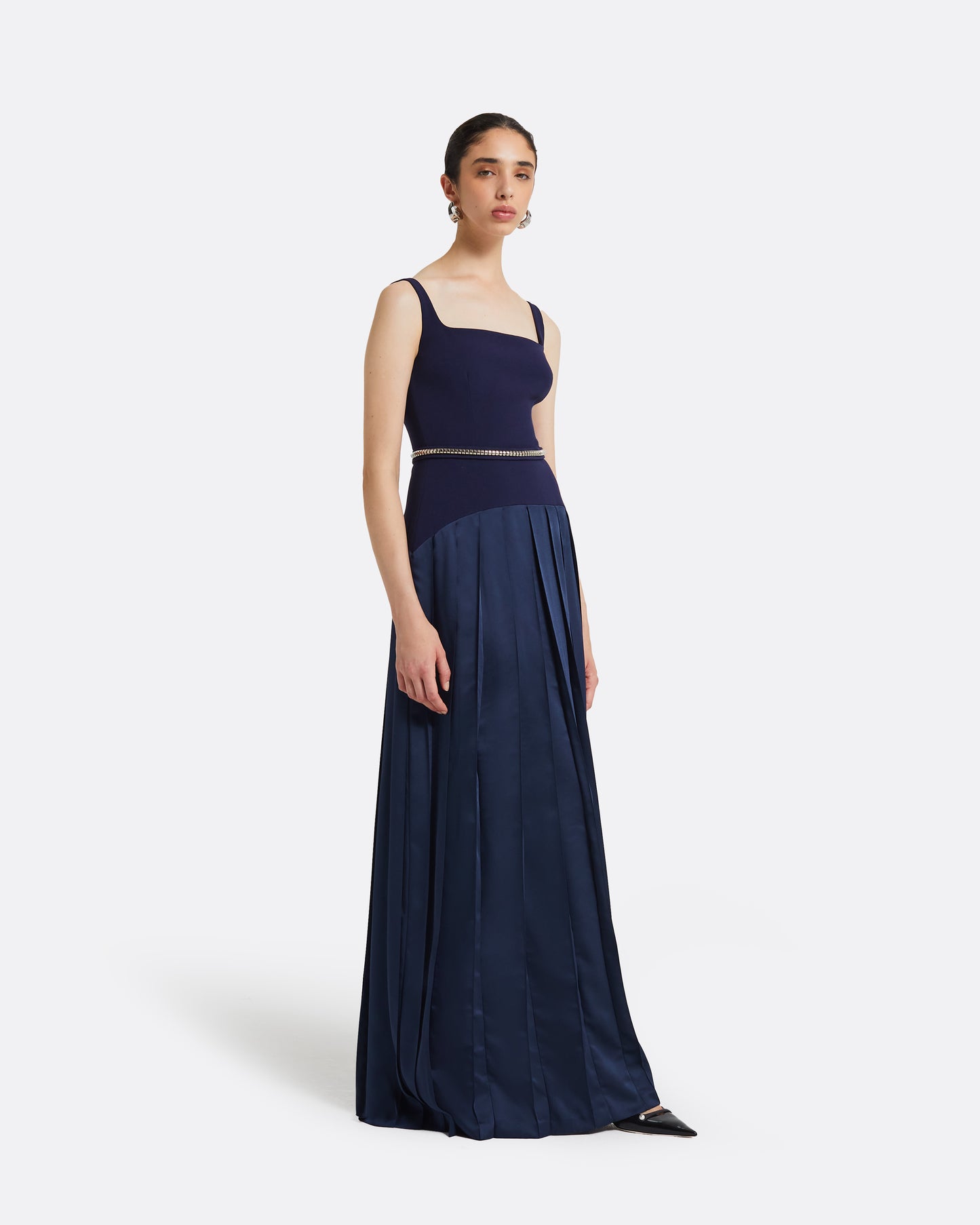 Luce Azurite Blue Long Dress With Embroidered Belt