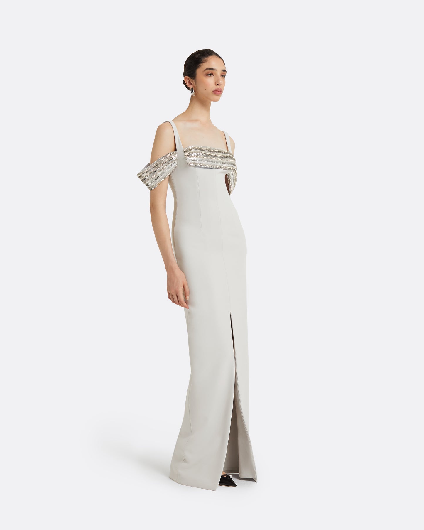 Dilek Stone Grey Long Dress