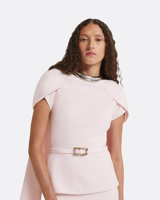 Erkin Barely Pink Long Dress With Embroidered Belt