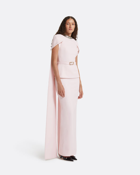 Erkin Barely Pink Long Dress With Embroidered Belt