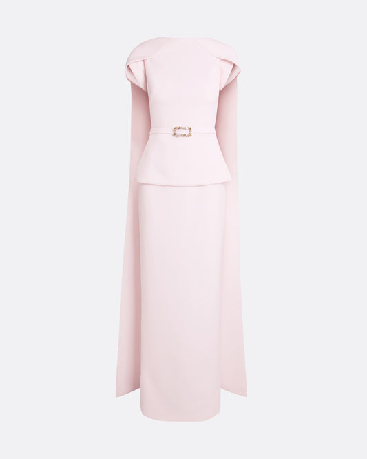 Erkin Barely Pink Long Dress With Embroidered Belt
