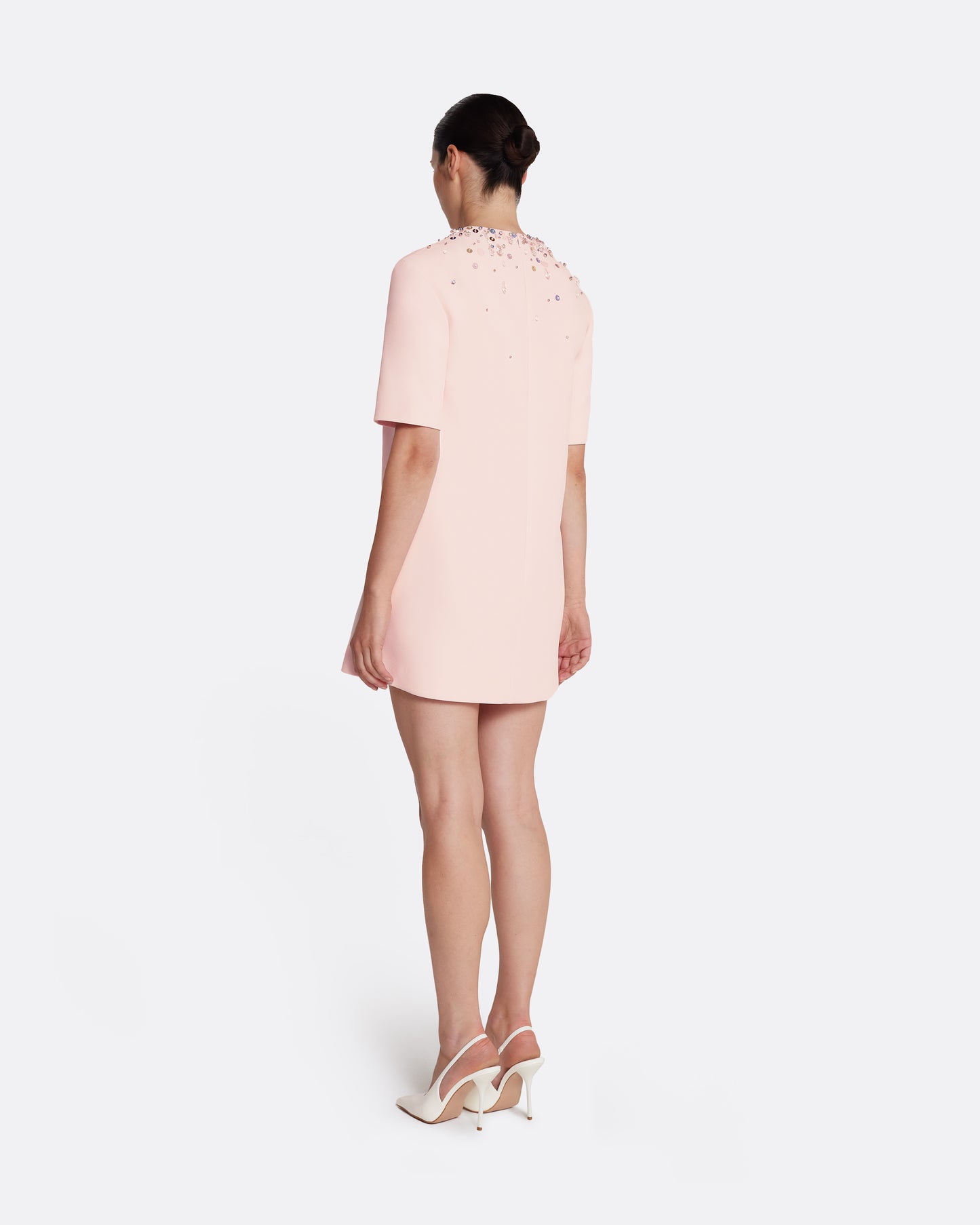 Ripley Short Dress in Pale Pink with Multi-pastels Embellishment