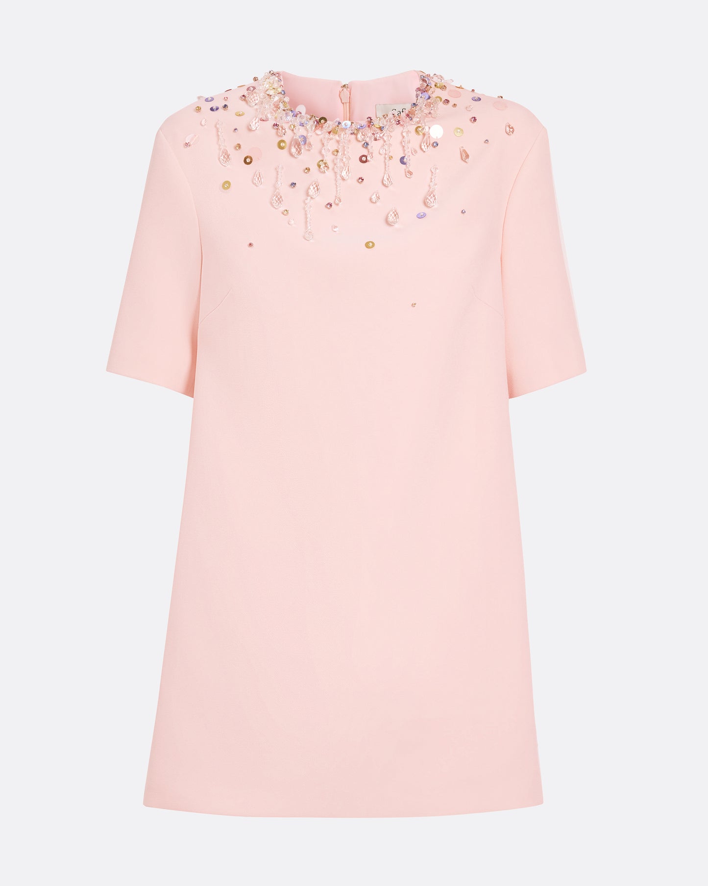 Ripley Short Dress in Pale Pink with Multi-pastels Embellishment