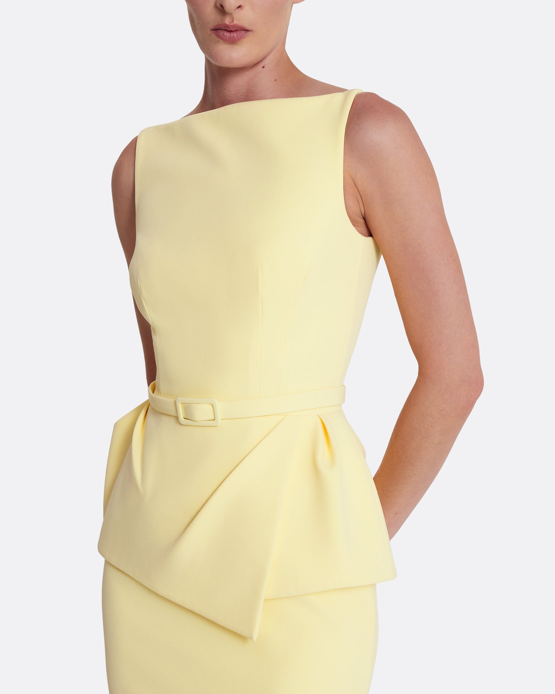 yellow peplum midi dress Yellow Linen Peplum Midi Dress self-portrait-US