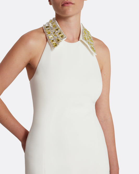 A line short dress  in IVORY WITH GOLD