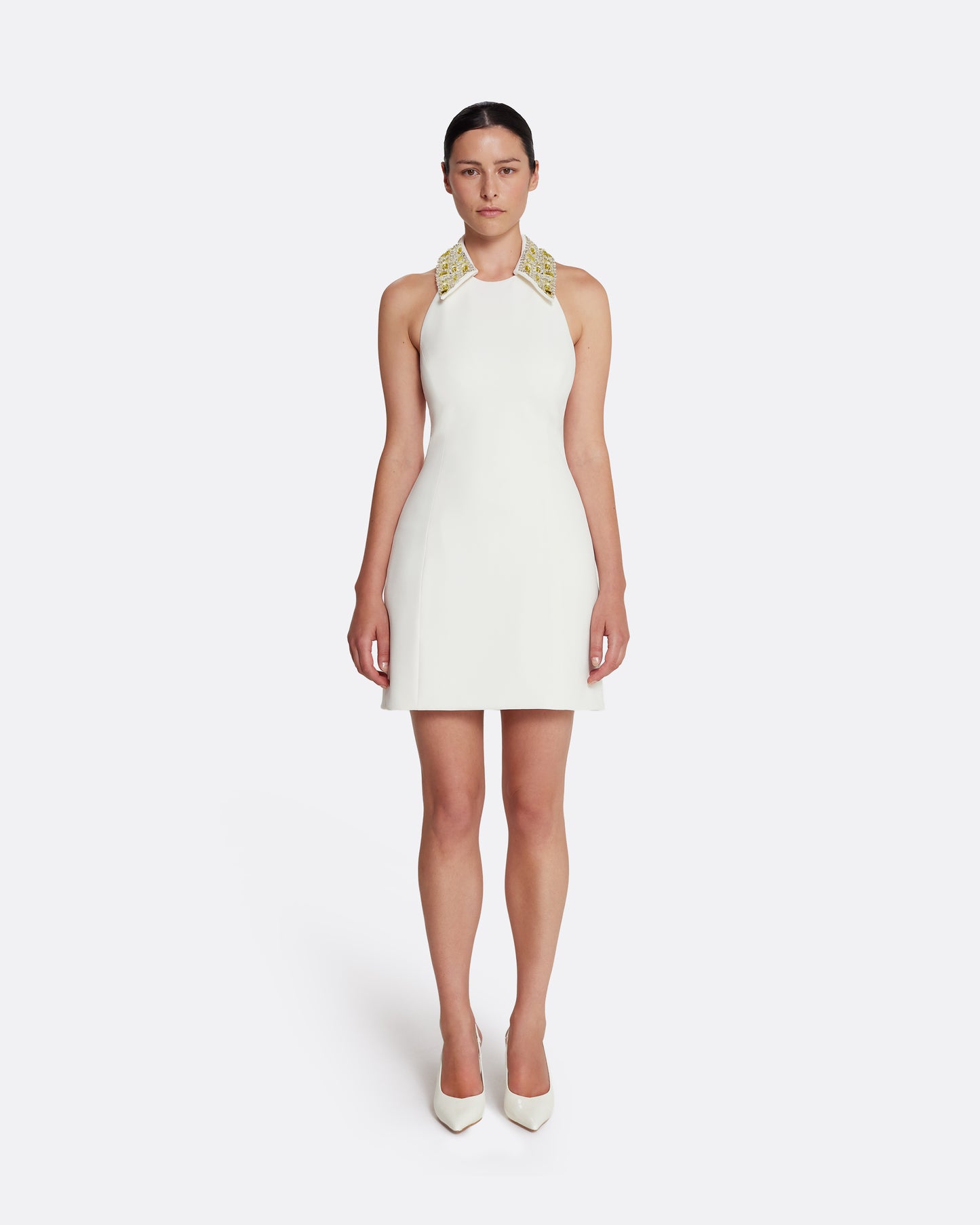 Zura Short Dress in Ivory with Gold Embellishment
