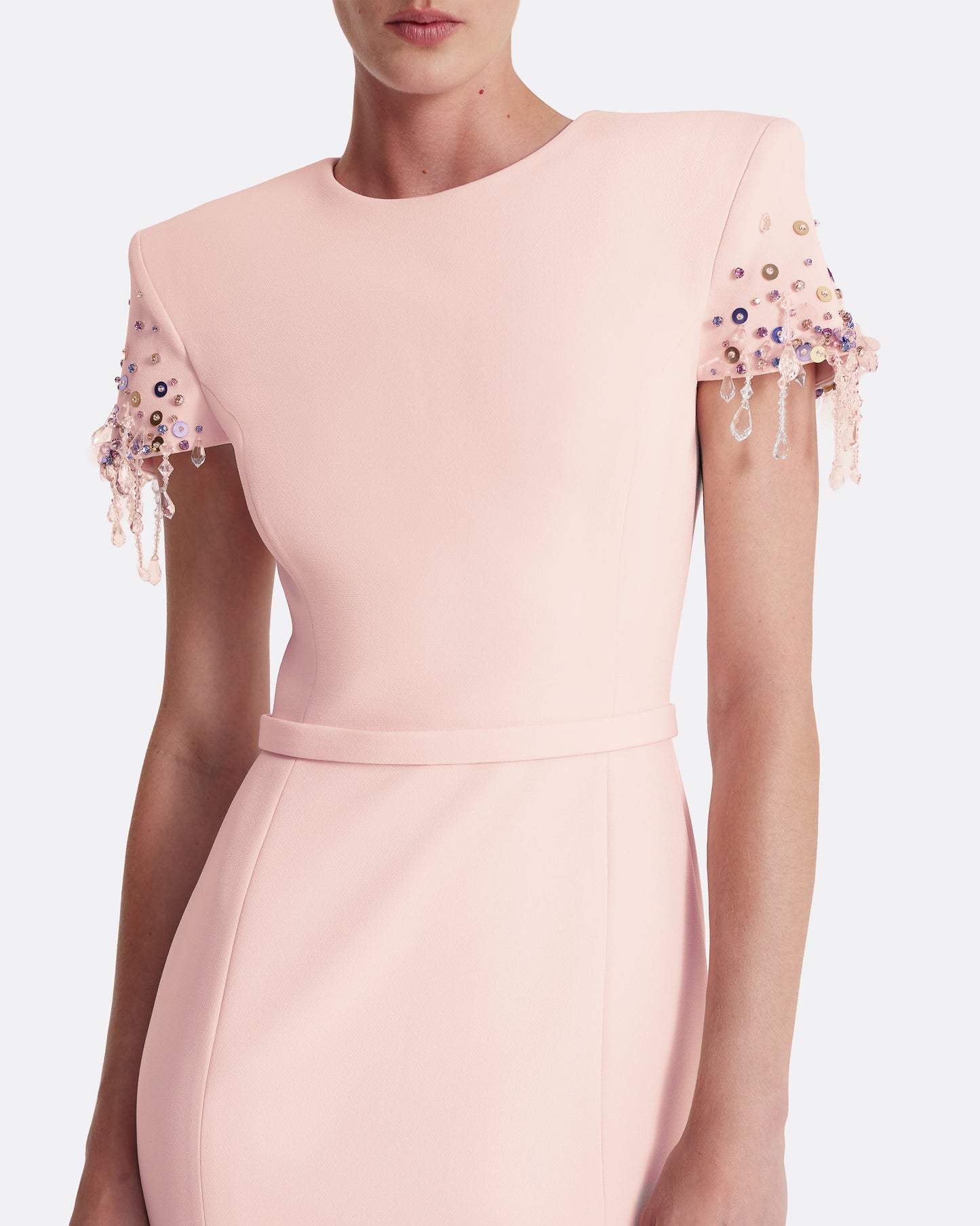 Parker Long Dress Long in Pale Pink with Multi-pastel