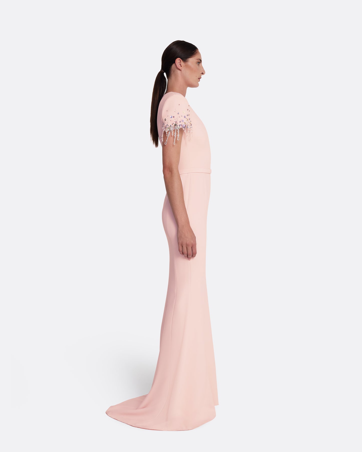 Parker Long Dress Long in Pale Pink with Multi-pastel