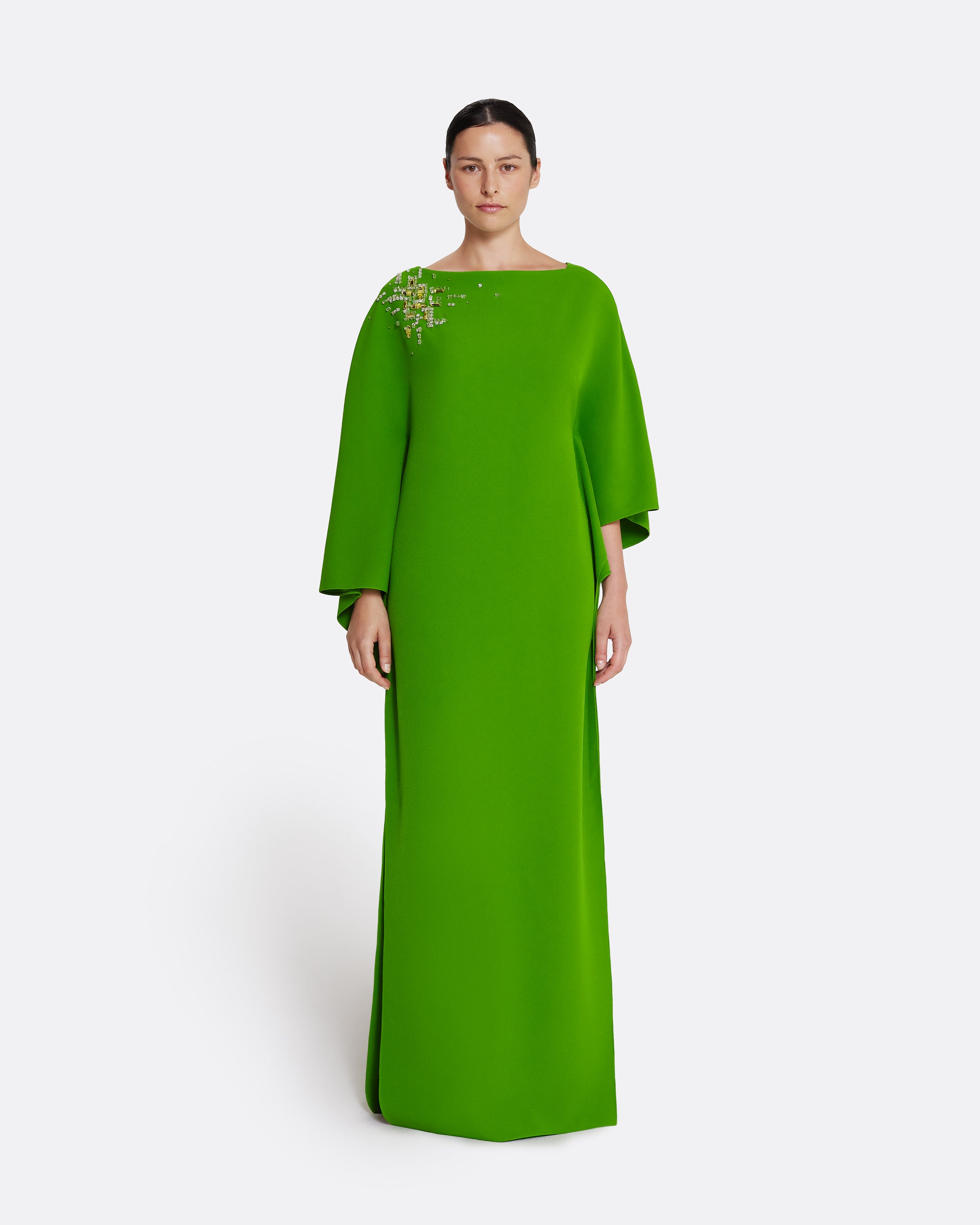Marcellina Long Dress in Verdant Green with Multi-greens