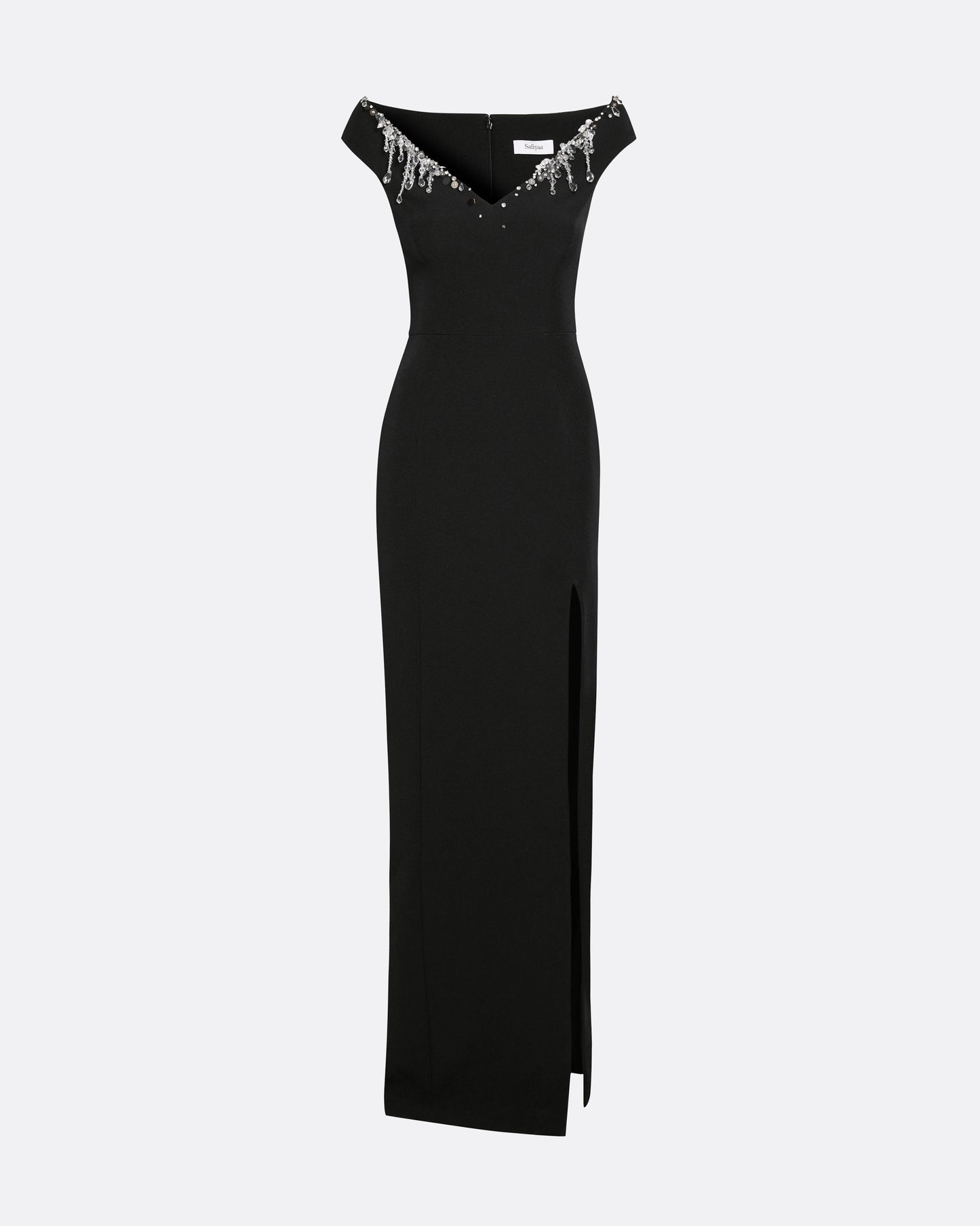 Lucrezia Long Dress in Black with Smoke/crystal