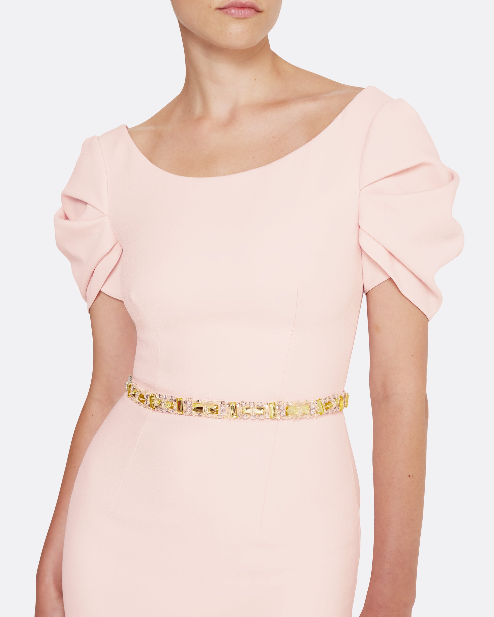 Vanna Long Dress in Pale Pink with Gold Safiyaa London Vanna Long Dress in Pale Pink with Gold Safiyaa London