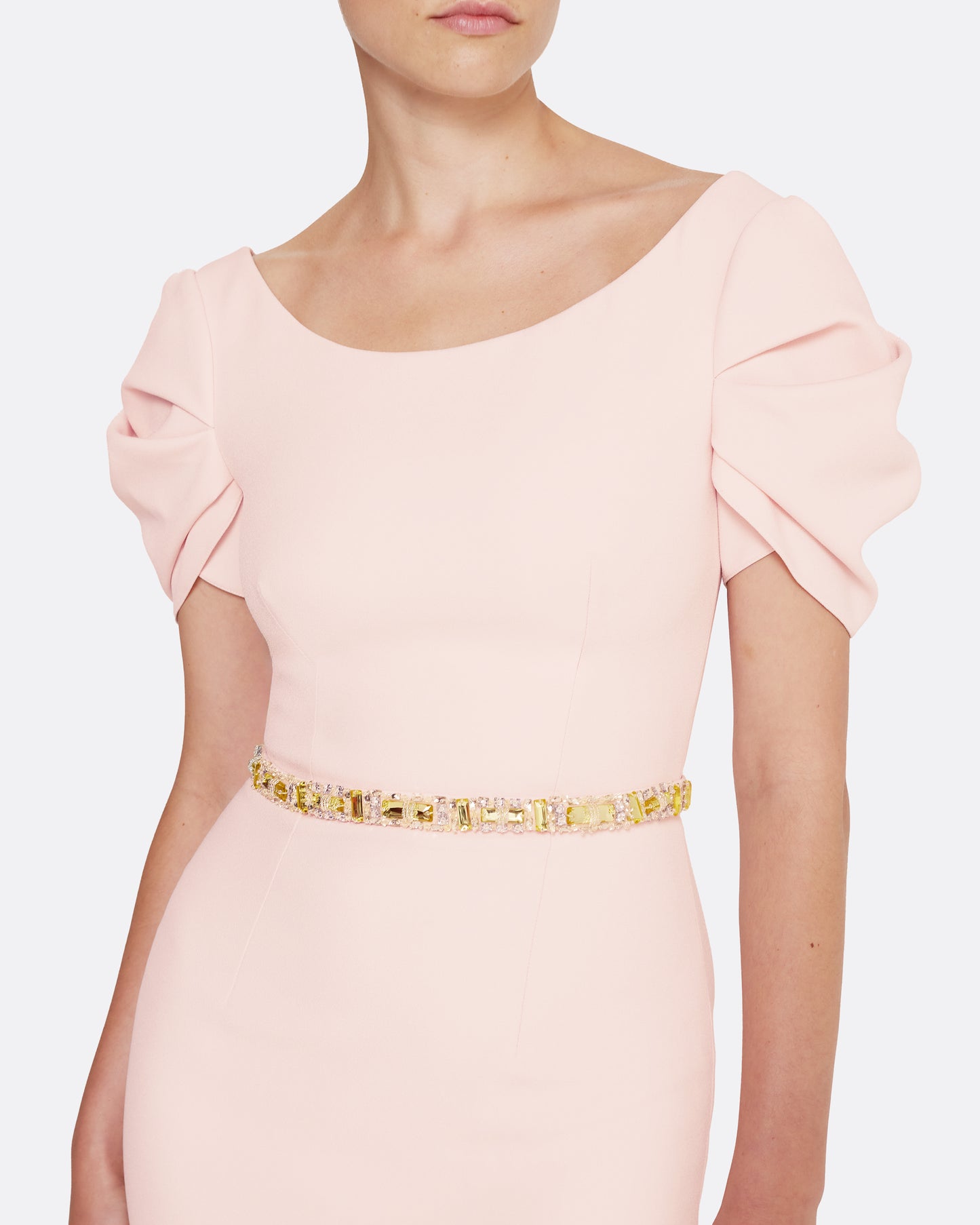 Vanna Long Dress in Pale Pink with Gold