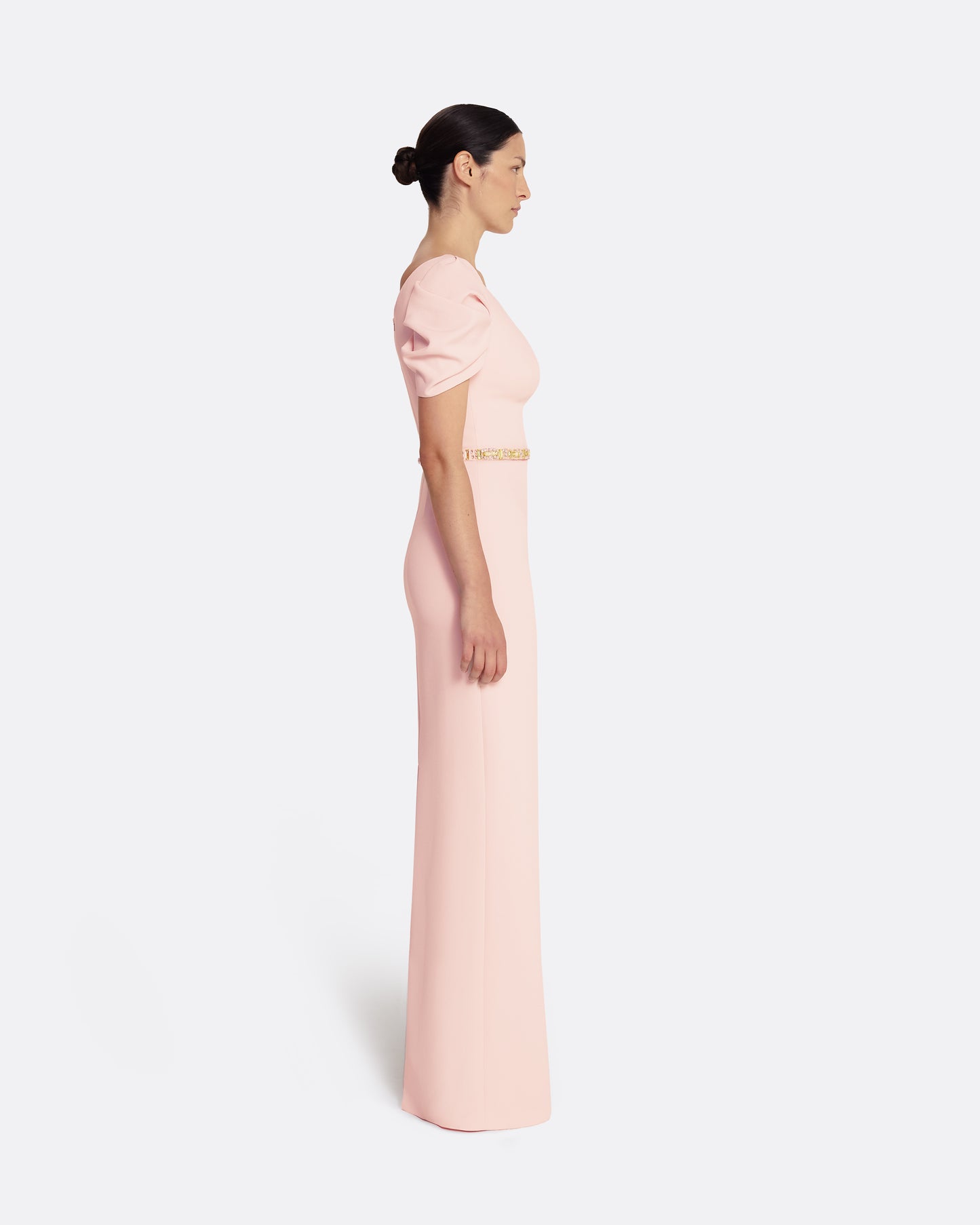 Vanna Long Dress in Pale Pink with Gold
