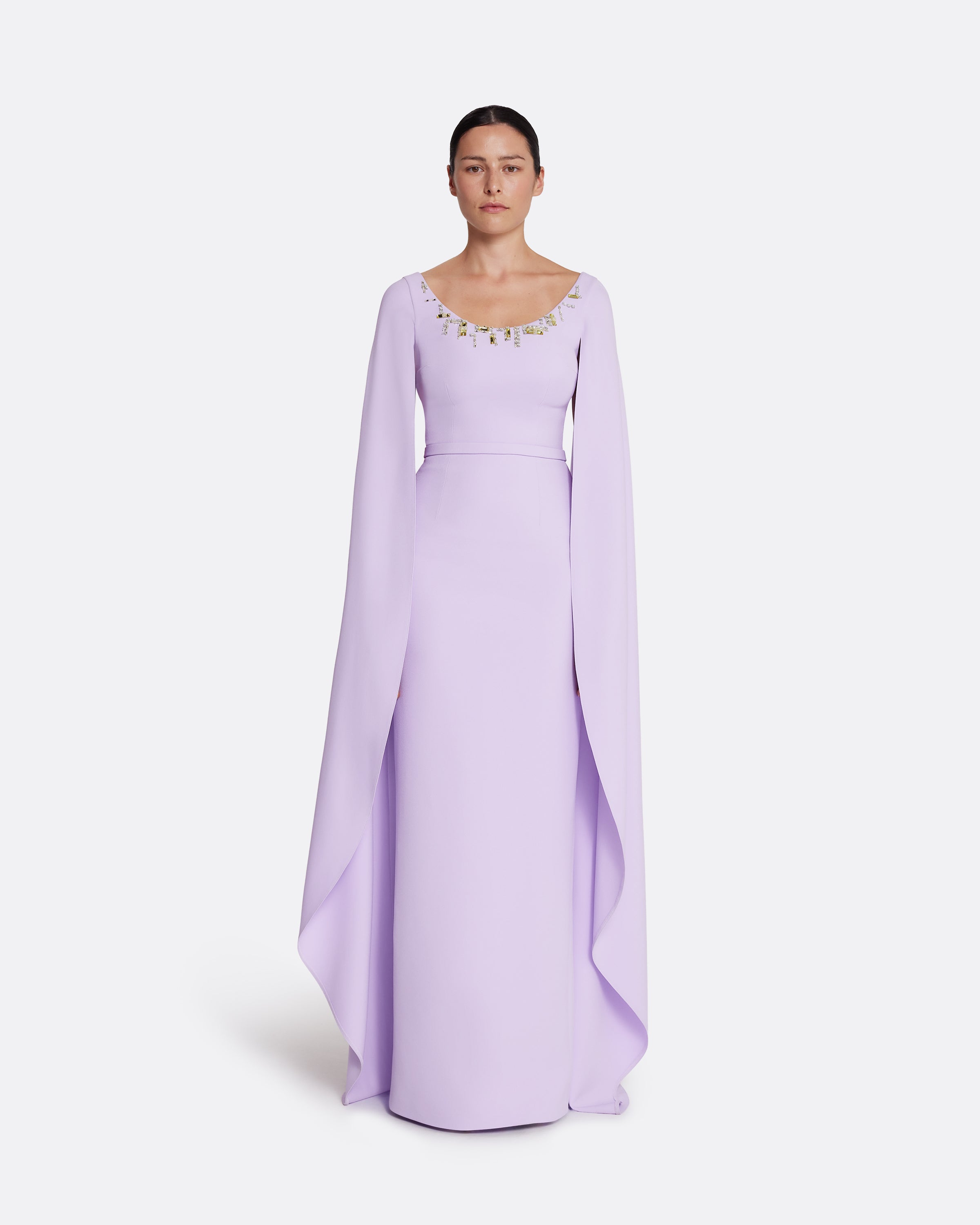 Agata Long Dress in Verbena with Gold