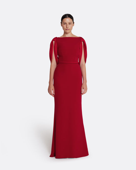 Mimi Long Dress in Cherry Red on Azalea Red