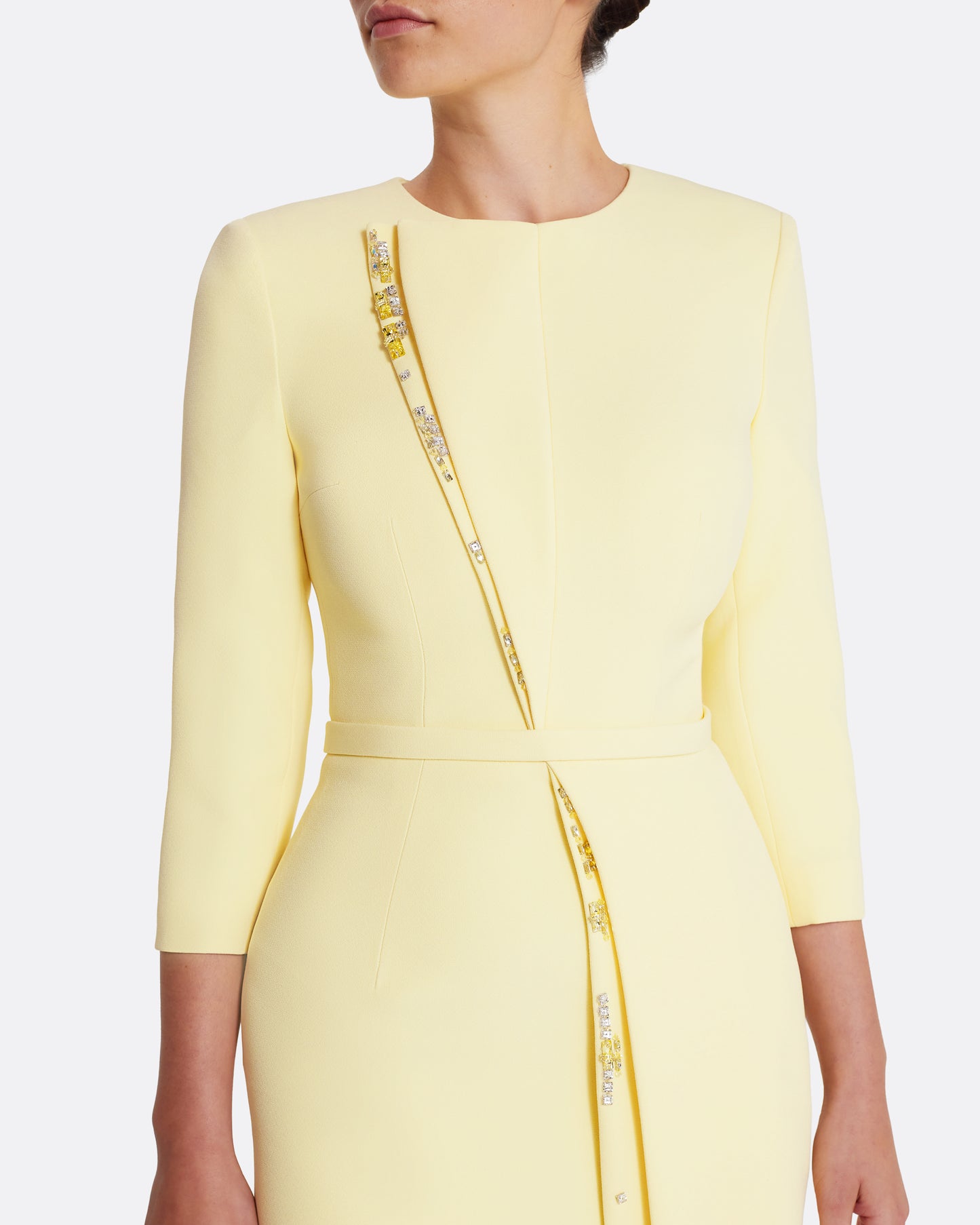 Tosavetta Long Dress in Pale Yellow with Gold