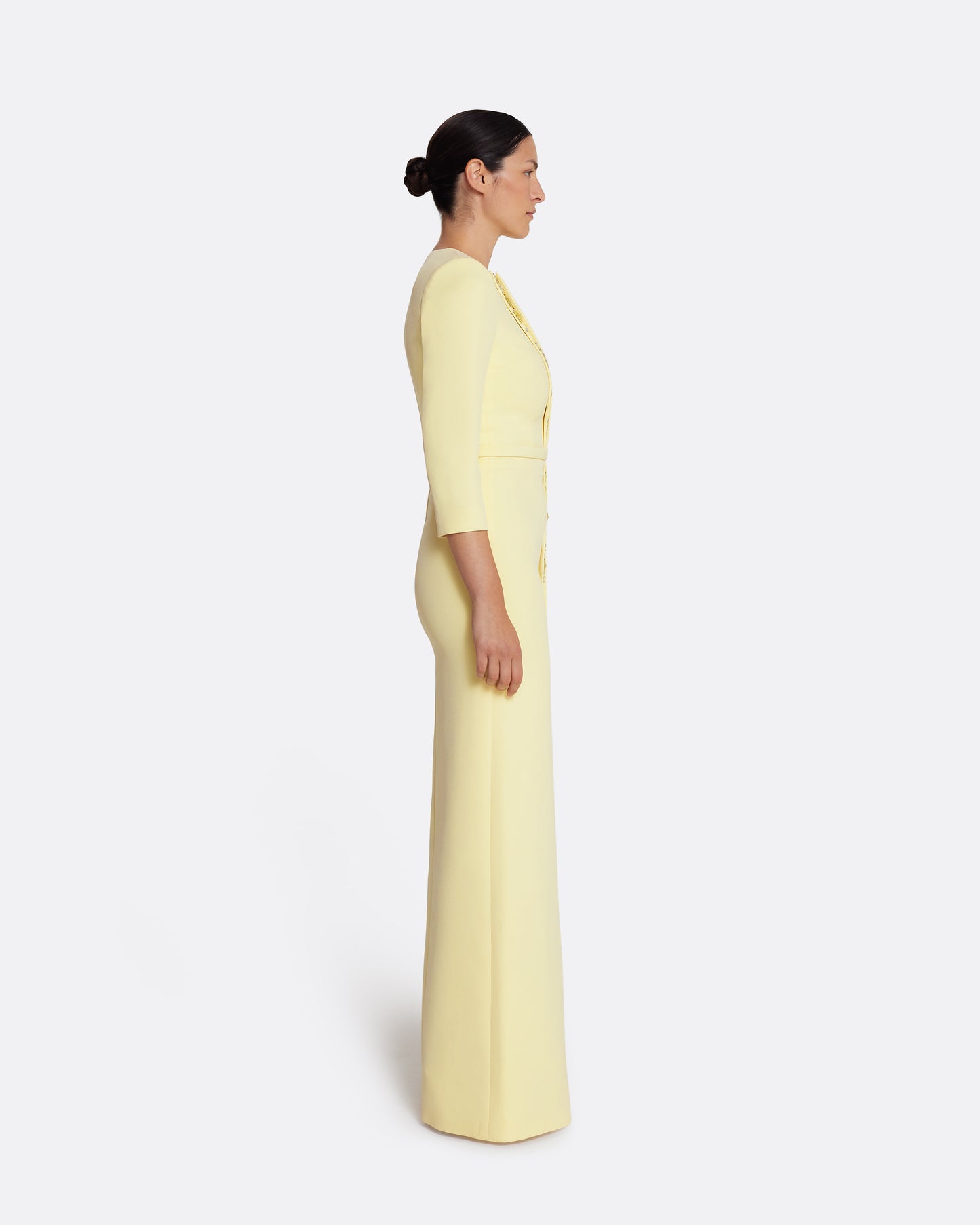 Tosavetta Long Dress in Pale Yellow with Gold