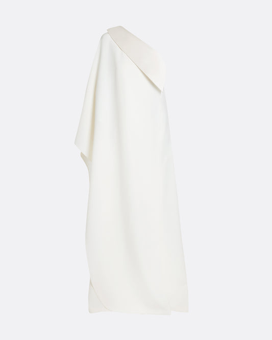 Asymmetric gown with drapped sleeve detail in IVORY