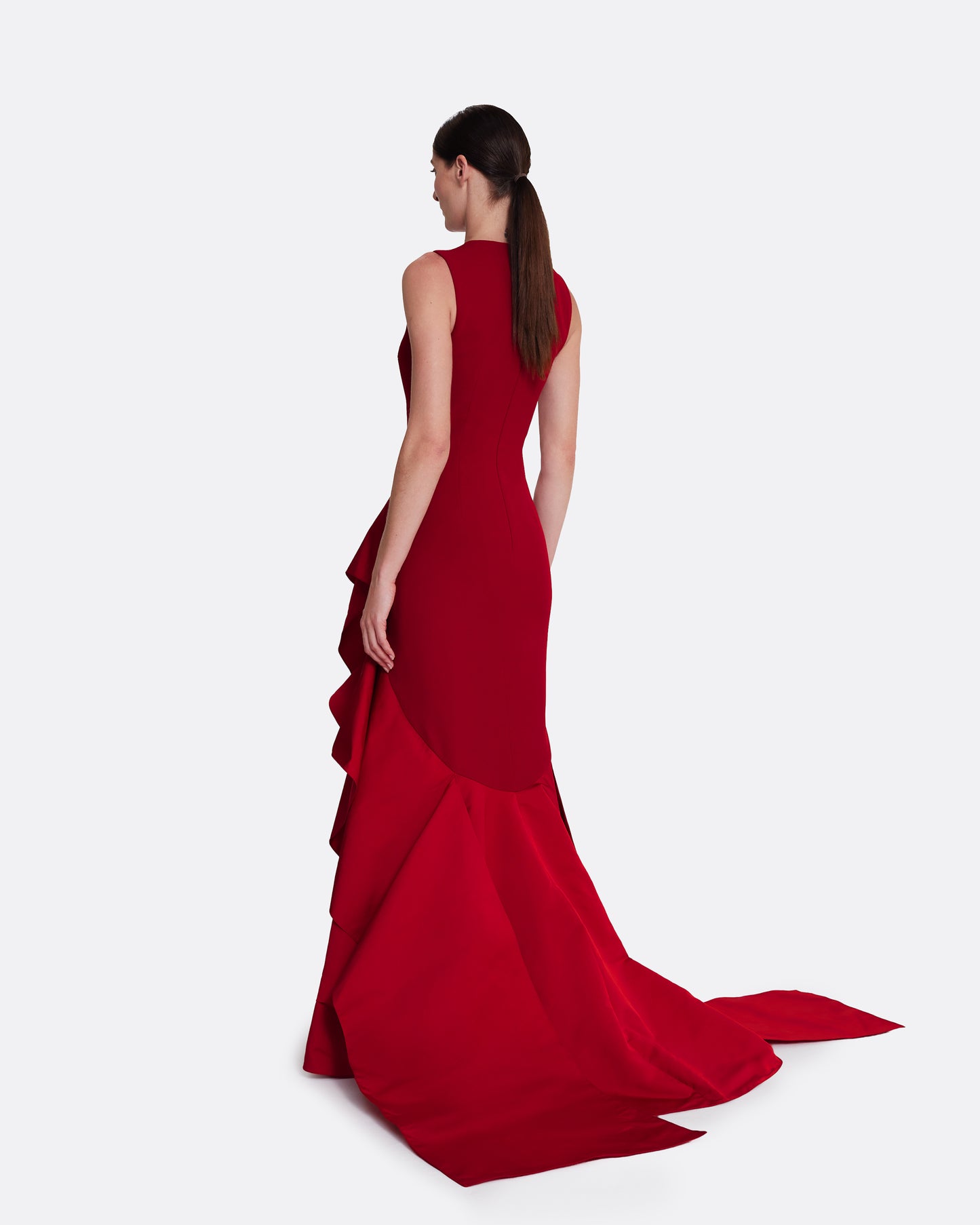 Viviana Long Dress in Lacquer Red on Azalea Red