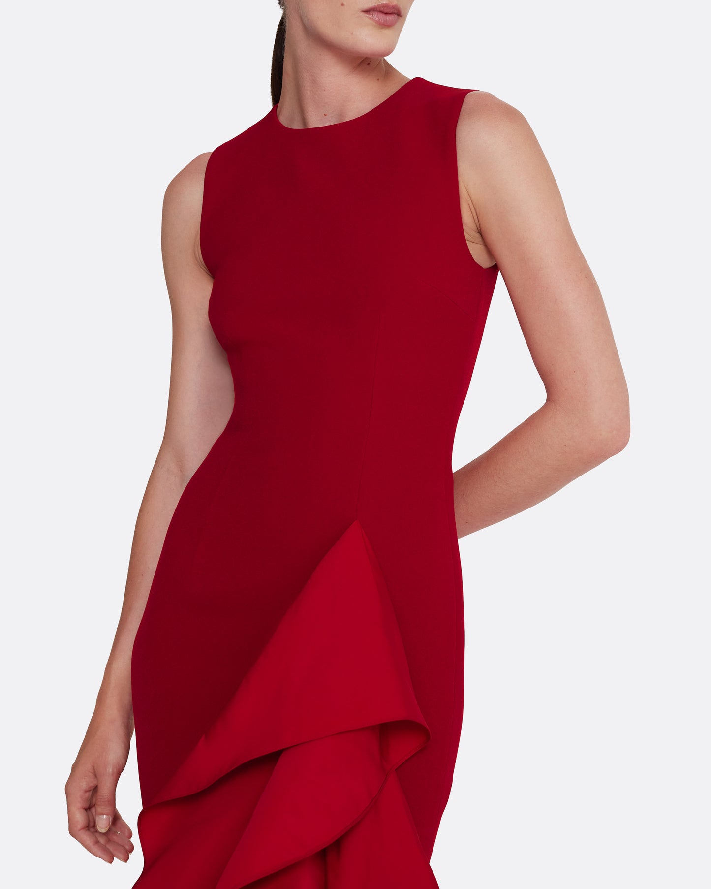 Viviana Long Dress in Lacquer Red on Azalea Red