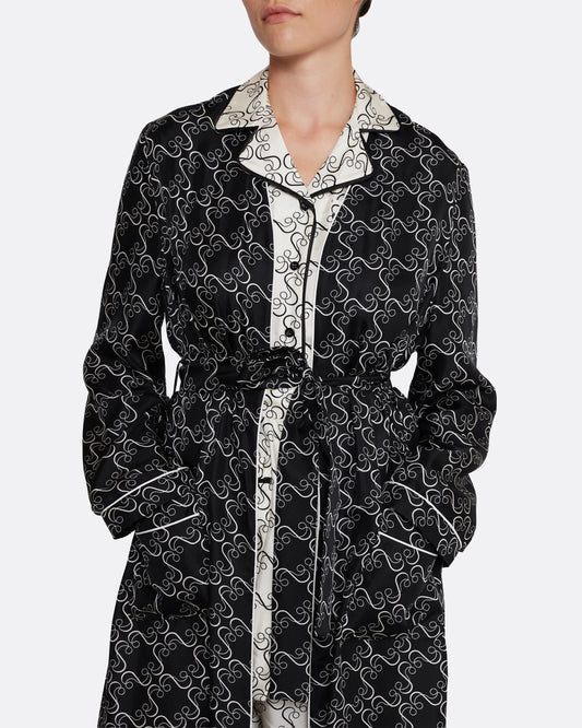 Full-length wrap abaya in ECRU ON BLACK