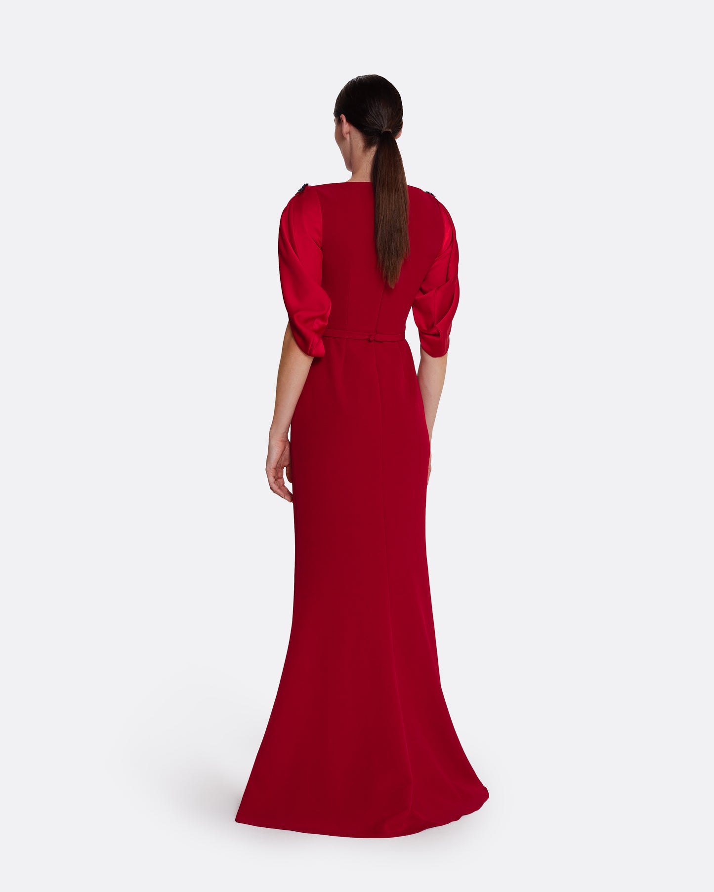 Mariah Long Dress in Cherry Red on Azalea with Multi-blues