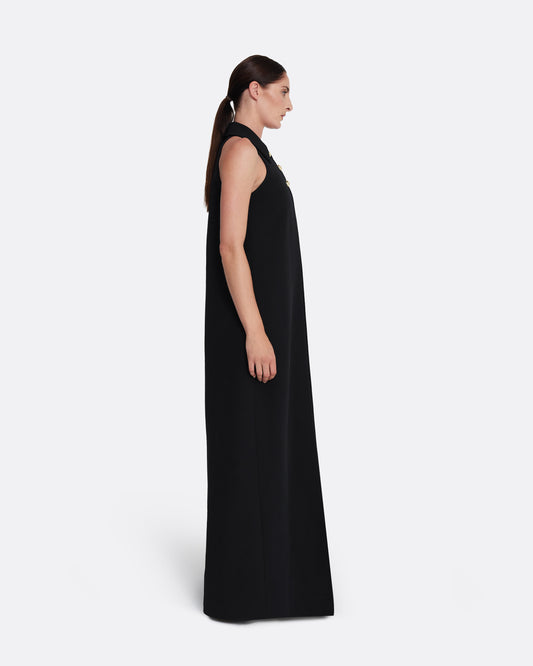 Collared, sleeveless open-front harness in BLACK