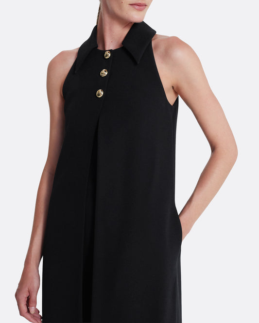 Collared, sleeveless open-front harness in BLACK