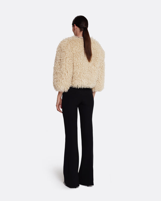 Collarless cropped jacket with cocoon sleeves in STONE