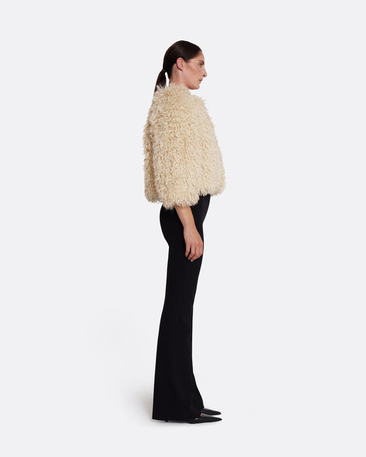 Collarless cropped jacket with cocoon sleeves in STONE