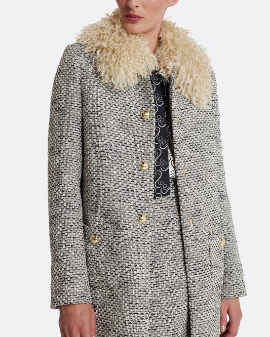 A-line maxi coat  in STONE ON GREYSCALE