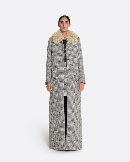 A-line maxi coat  in STONE ON GREYSCALE