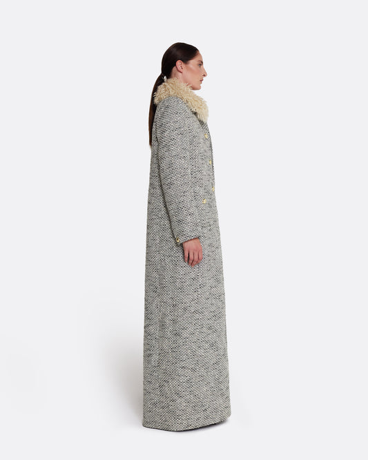 A-line maxi coat  in STONE ON GREYSCALE