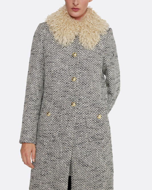 A-line maxi coat  in STONE ON GREYSCALE