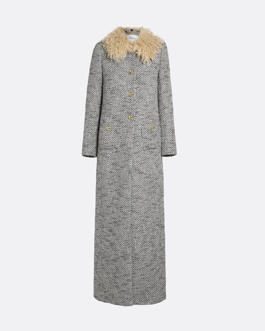 A-line maxi coat  in STONE ON GREYSCALE