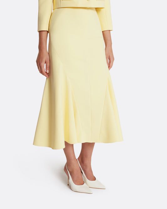 High waisted midi skirt with kick-flare detail in PALE YELLOW