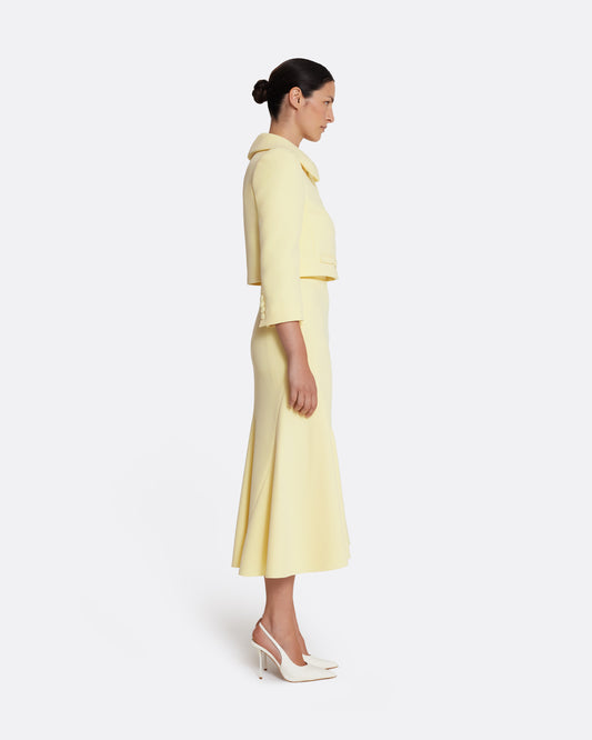 High waisted midi skirt with kick-flare detail in PALE YELLOW