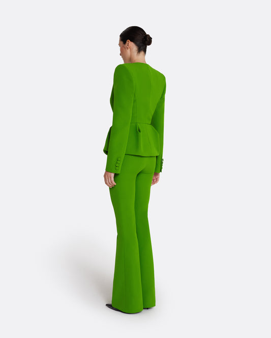 Collarless jacket with peplum in VERDANT GREEN