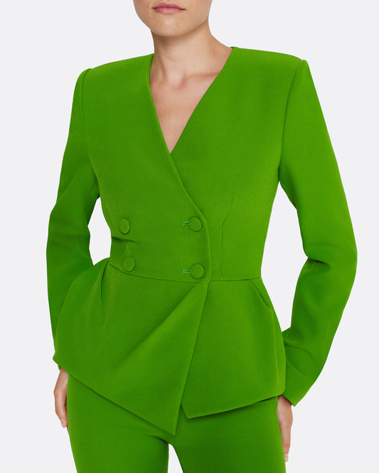 Collarless jacket with peplum in VERDANT GREEN