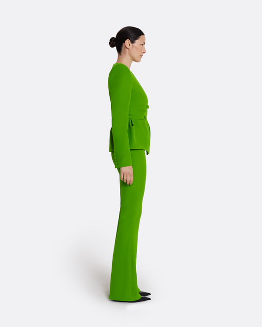 Collarless jacket with peplum in VERDANT GREEN