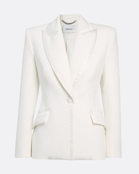 Classic tuxedo style jacket with tailored shoulder in IVORY