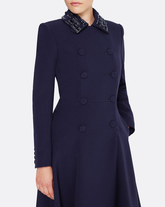 Double-breasted coat with a full-circle hem in AZURITE WITH MULTI-BLUES