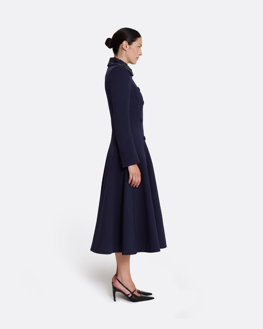 Double-breasted coat with a full-circle hem in AZURITE WITH MULTI-BLUES