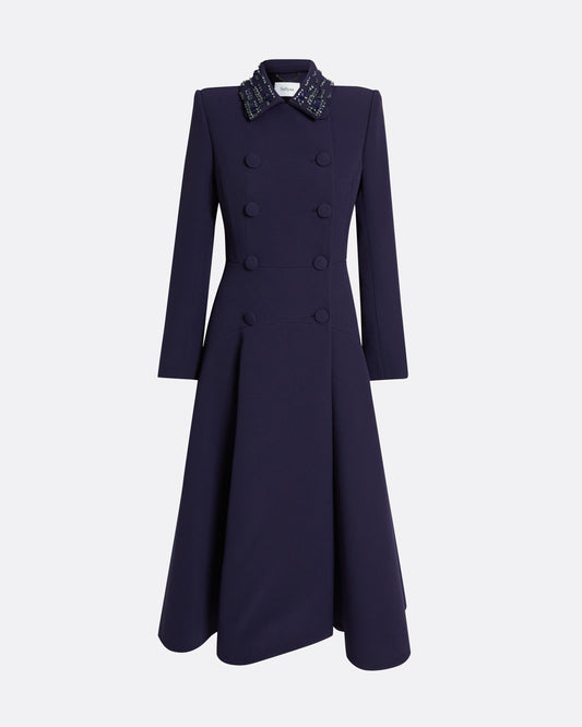 Double-breasted coat with a full-circle hem in AZURITE WITH MULTI-BLUES