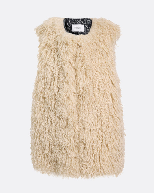 Boxy waistcoat in ECRU ON BLACK ON STONE