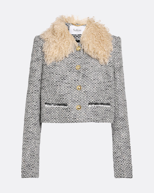 Cropped jacket with pocket details in STONE ON GREYSCALE W GREYSCALE