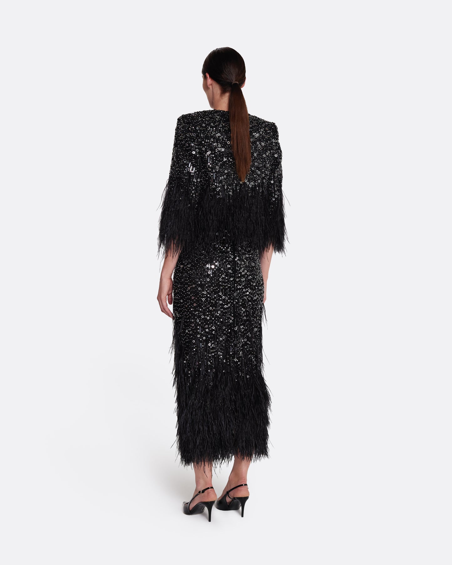 Fabiana Jacket in Black with Feather Embellishment