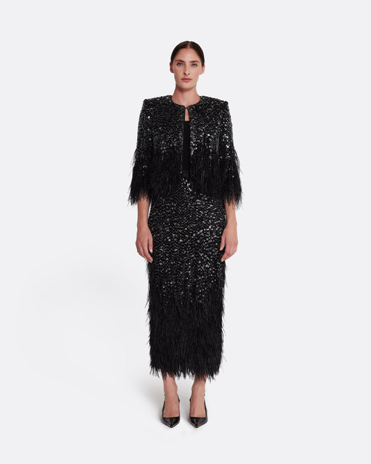 Column midi skirt in BLACK WITH JET